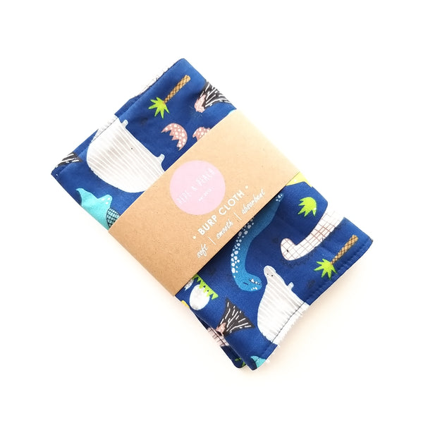 Burp Cloth - Dinosaur in Blue or White