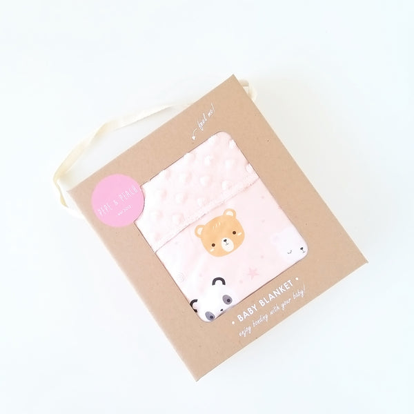 Baby Blanket - Bear (White/Pink)